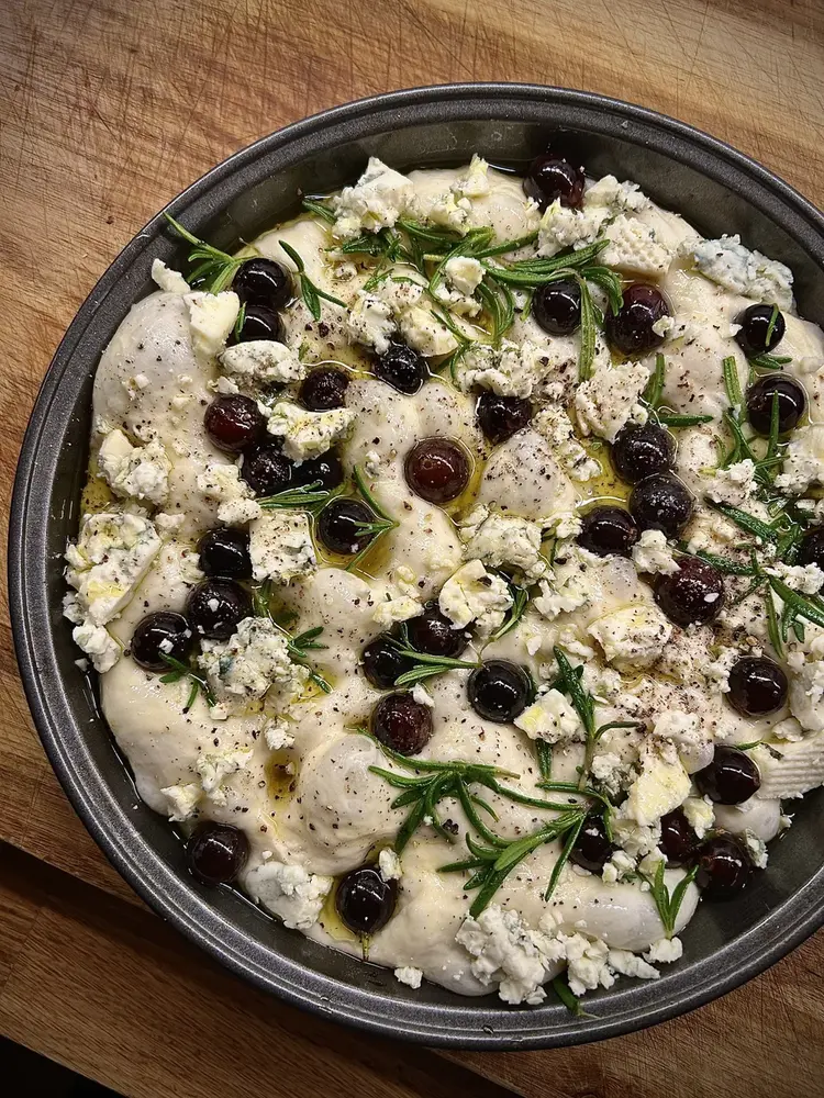 Grape, Rosemary and Blue Cheese Focaccia