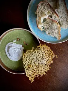 Pea & Miso Soup with Zest Infused Whipped Cream - photo 1