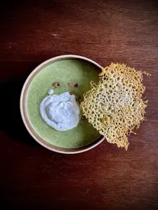 Pea & Miso Soup with Zest Infused Whipped Cream - photo 2