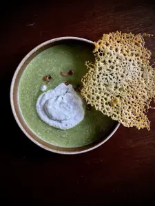 Pea & Miso Soup with Zest Infused Whipped Cream - photo 3