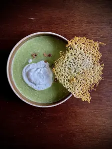 Pea & Miso Soup with Zest Infused Whipped Cream - photo 4