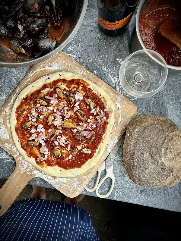 Mussel and Fennel Sausage Pizza