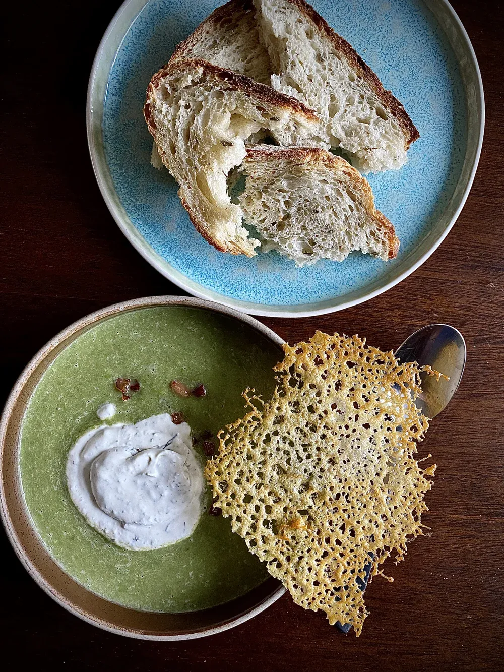 Pea & Miso Soup with Zest Infused Whipped Cream